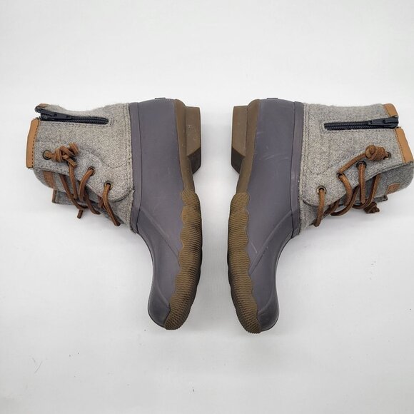 Sperry Saltwater Wool Duck Boot Gray Brown Girls SZ 3 - Picture 2 of 11